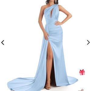 Sky Blue One Shoulder Bridesmaid Dress